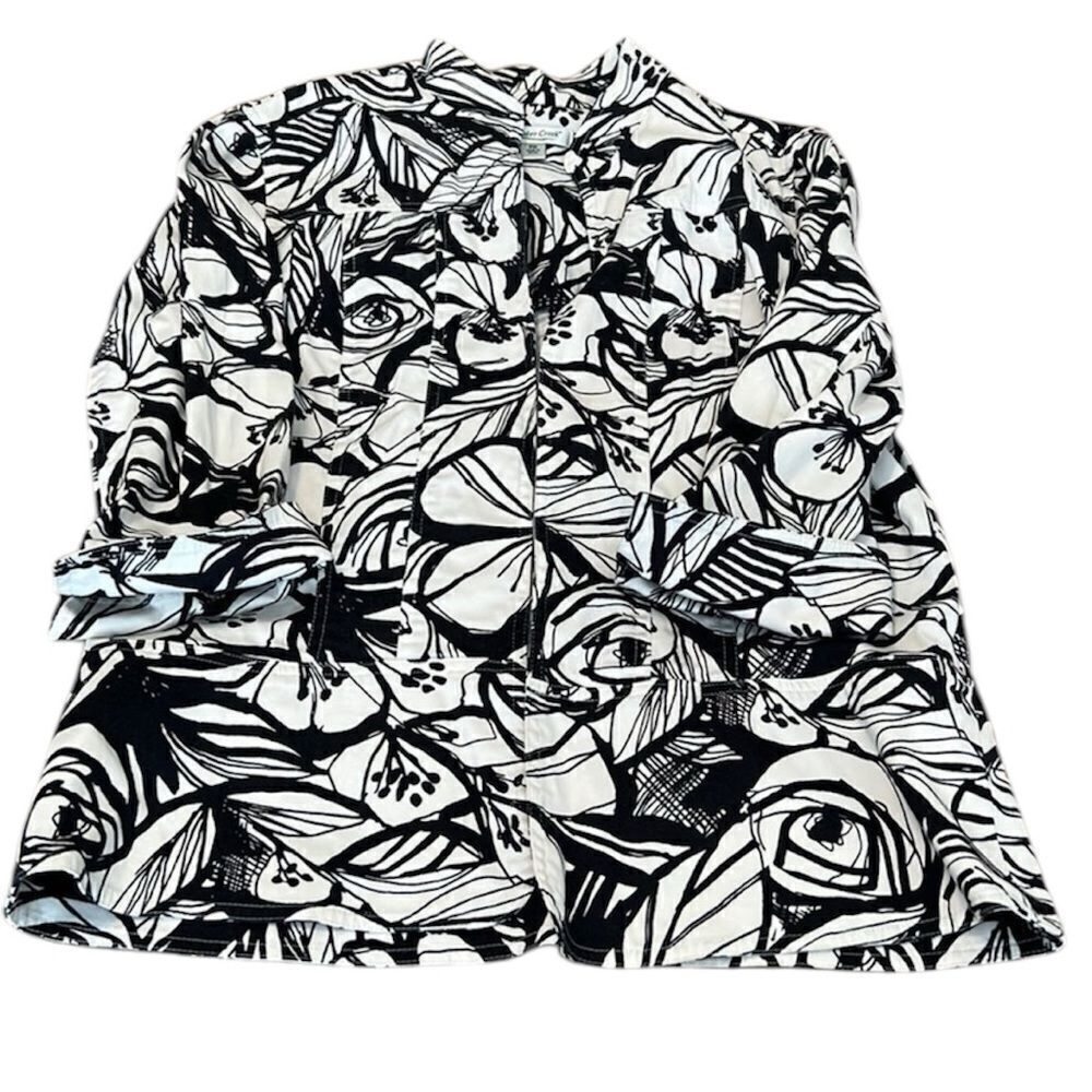 Coldwater Creek szPM 3/4 cuffed sleeve black & white flower print jacket EUC